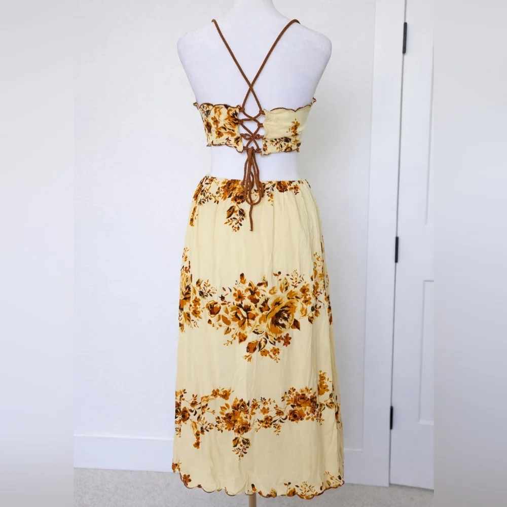 Francesca’s Yellow Floral Cutout Midi Dress S Boho Cottagecore Summer Sundress - Picture 5 of 8